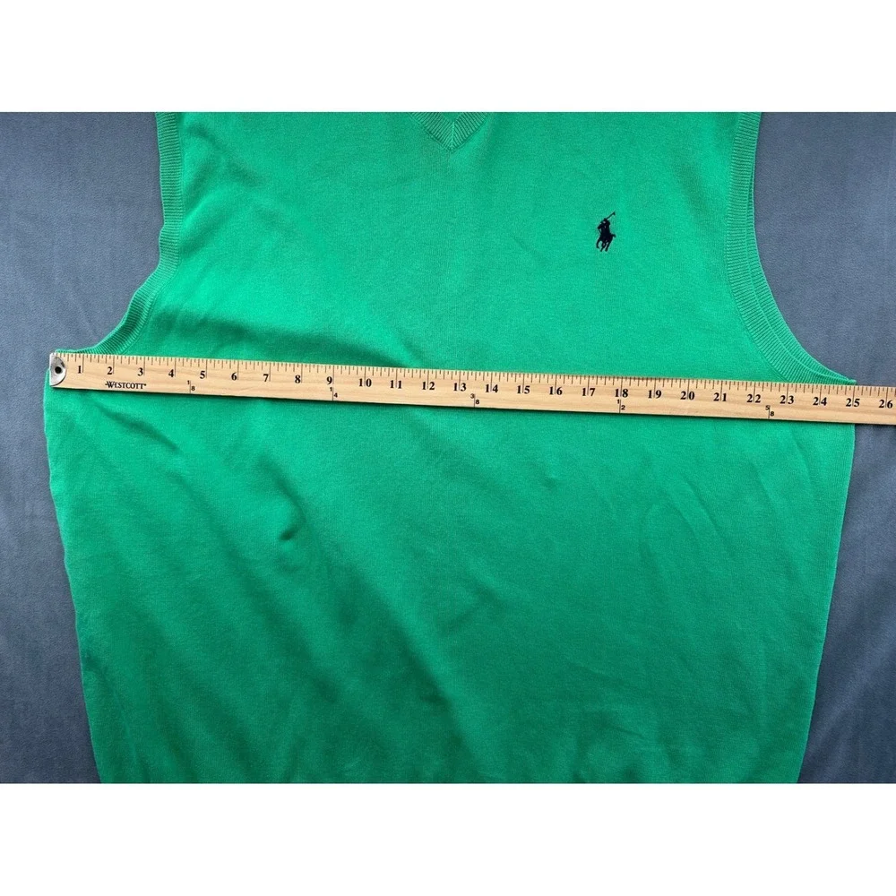 Polo Ralph Lauren Green Pima Cotton V Neck Sweater Vest Mens 2XLT Tall Logo